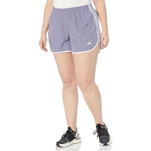adidas Marathon 20 Running Shorts Womens XL Silver Violet White Stripes NEW - Picture 1 of 5